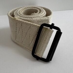 Men's Cream Canvas Belt with Black Metal Buckle